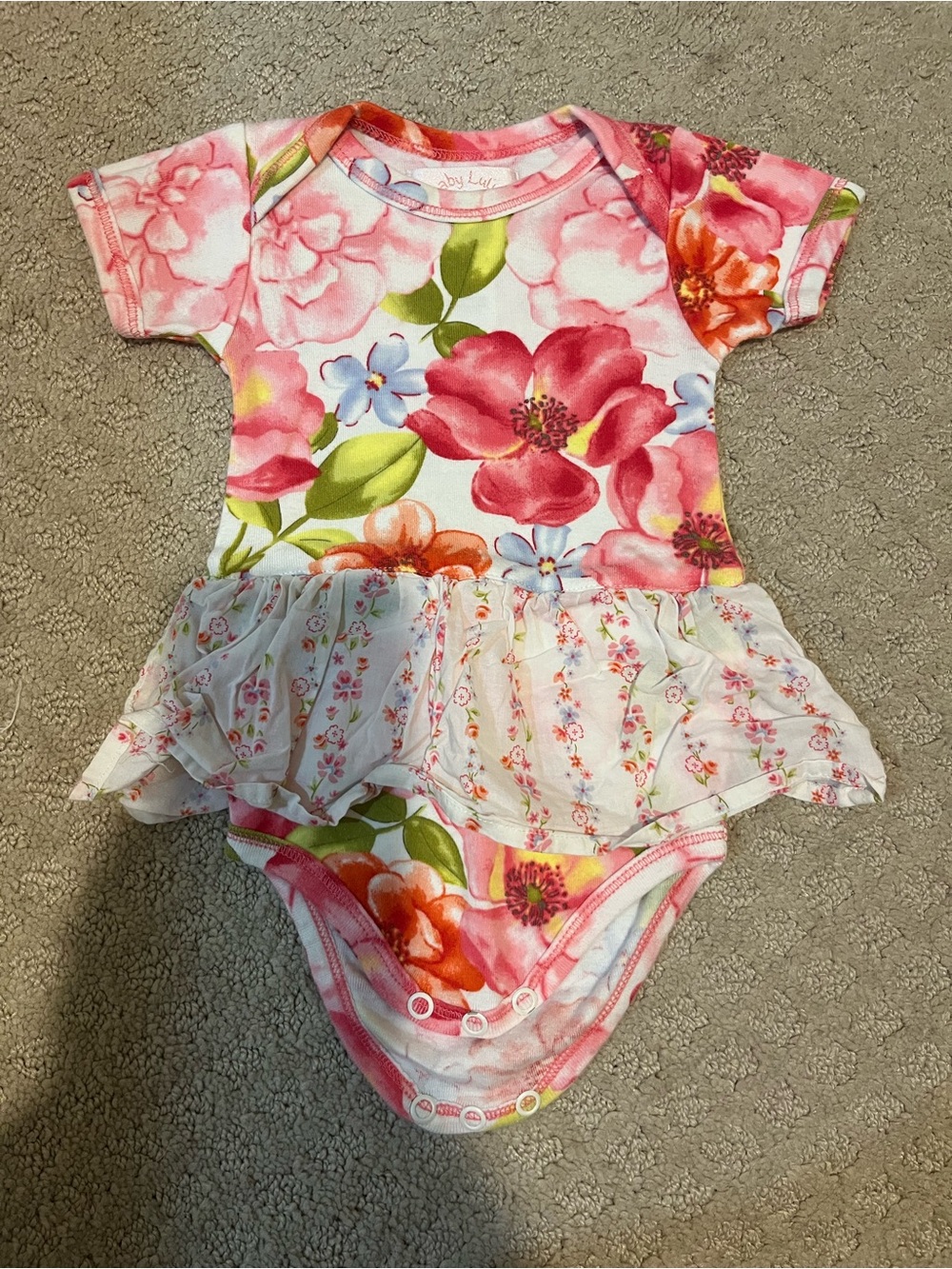 Pink Floral Ruffle Baby Bodysuit One-Piece